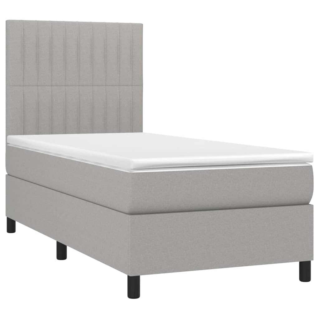 Κρεβάτι Boxspring με Στρώμα & LED Αν.Γκρι 100x200εκ. Υφασμάτινο
