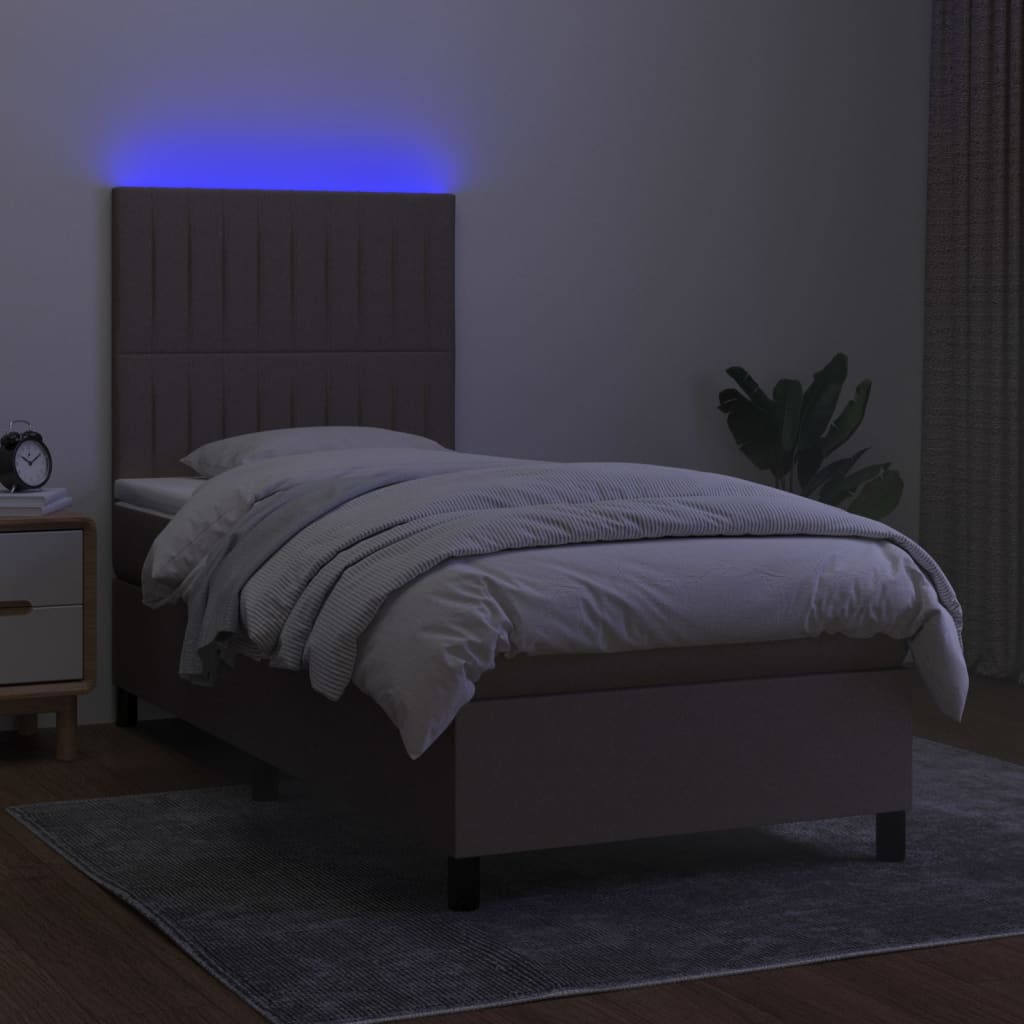Κρεβάτι Boxspring με Στρώμα & LED Taupe 100x200 εκ. Υφασμάτινο - Pakobazaar