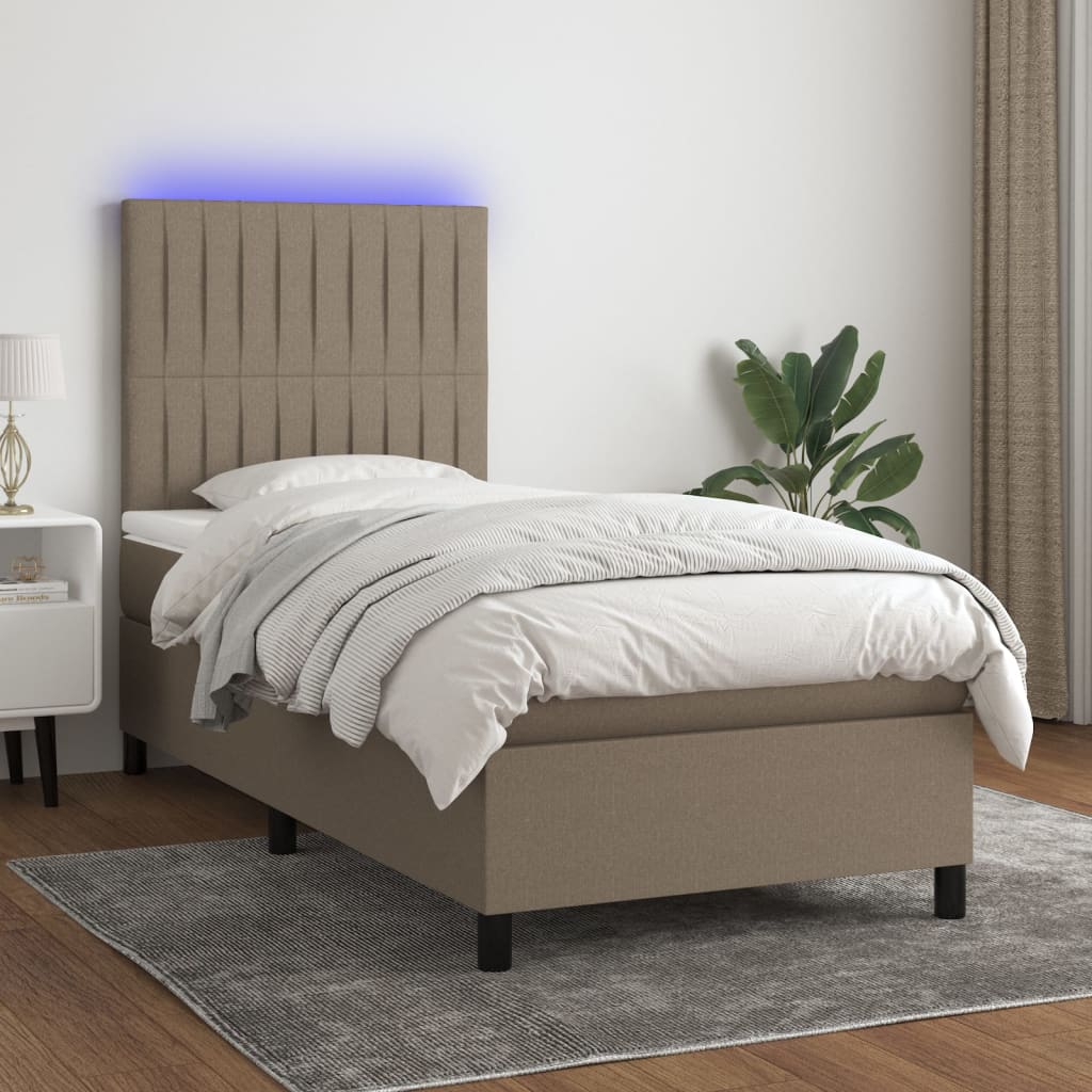 Κρεβάτι Boxspring με Στρώμα & LED Taupe 100x200 εκ. Υφασμάτινο - Pakobazaar