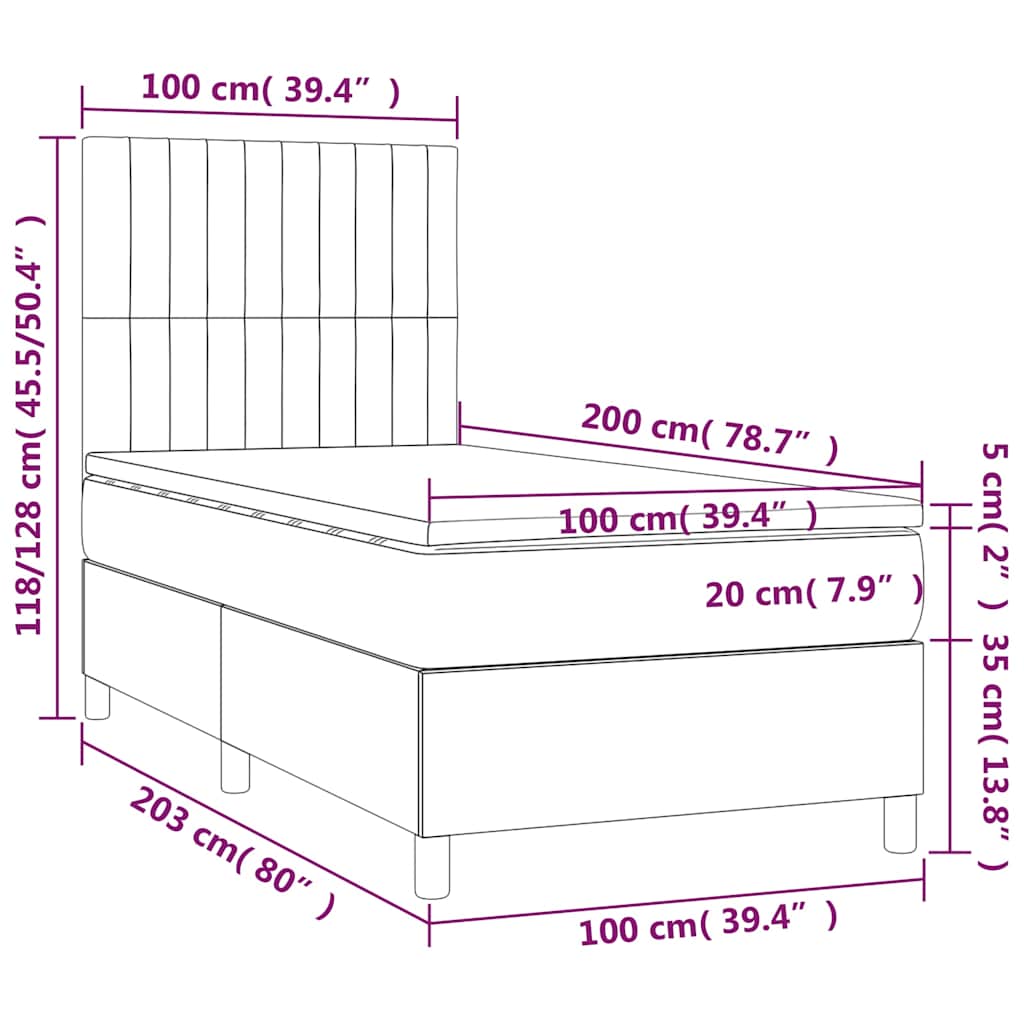 Κρεβάτι Boxspring με Στρώμα & LED Μπλε 100x200 εκ. Υφασμάτινο