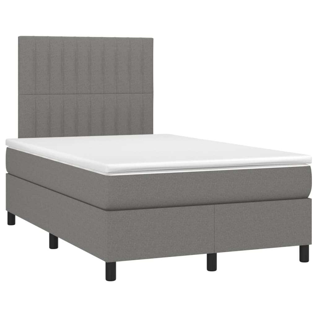 Κρεβάτι Boxspring με Στρώμα & LED Σκ.Γκρι 120x200 εκ Υφασμάτινο