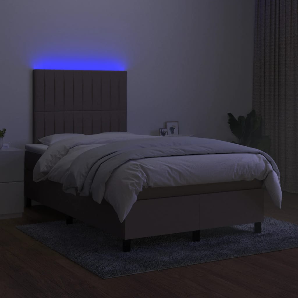 Κρεβάτι Boxspring με Στρώμα & LED Taupe 120x200 εκ. Υφασμάτινο
