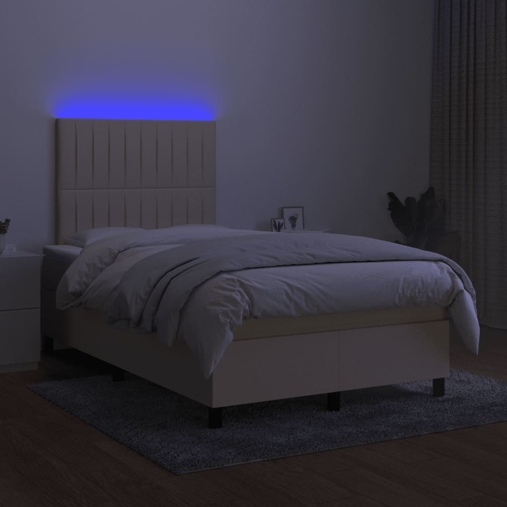 Κρεβάτι Boxspring με Στρώμα & LED Κρεμ 120x200 εκ. Υφασμάτινο