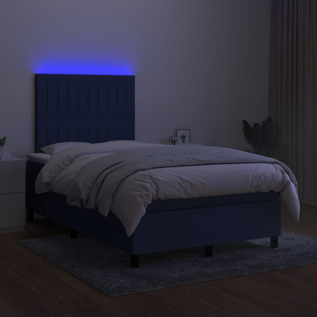 Κρεβάτι Boxspring με Στρώμα & LED Μπλε 120x200 εκ. Υφασμάτινο - Pakobazaar