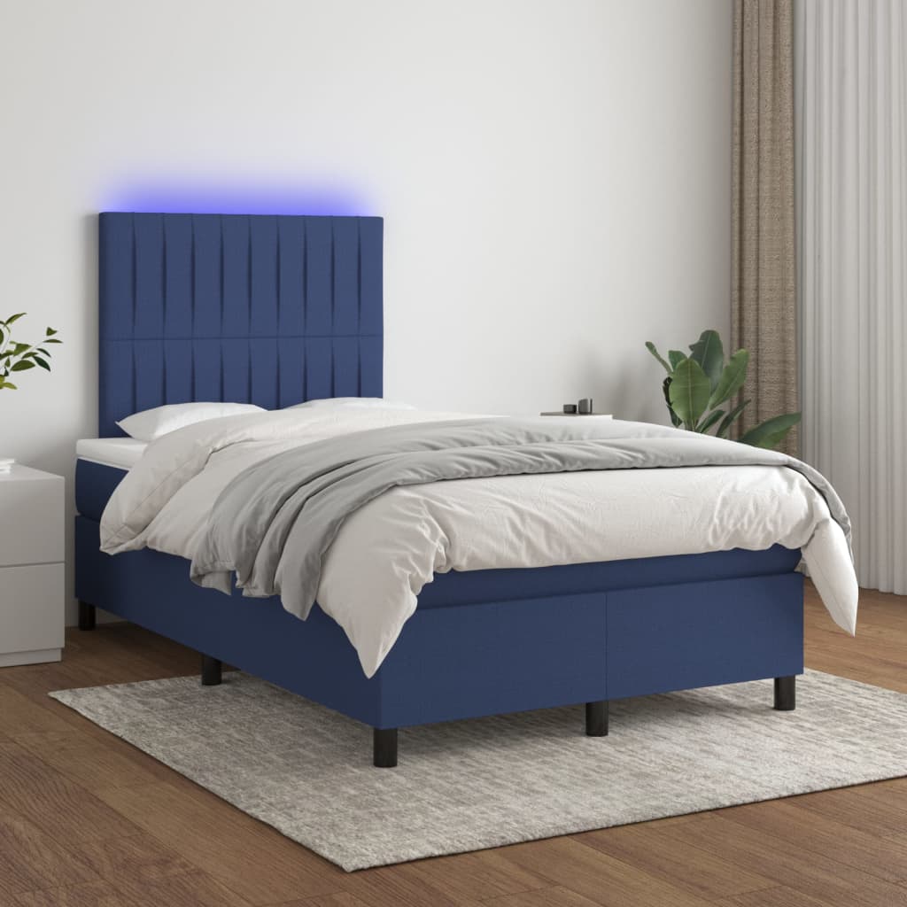 Κρεβάτι Boxspring με Στρώμα & LED Μπλε 120x200 εκ. Υφασμάτινο - Pakobazaar
