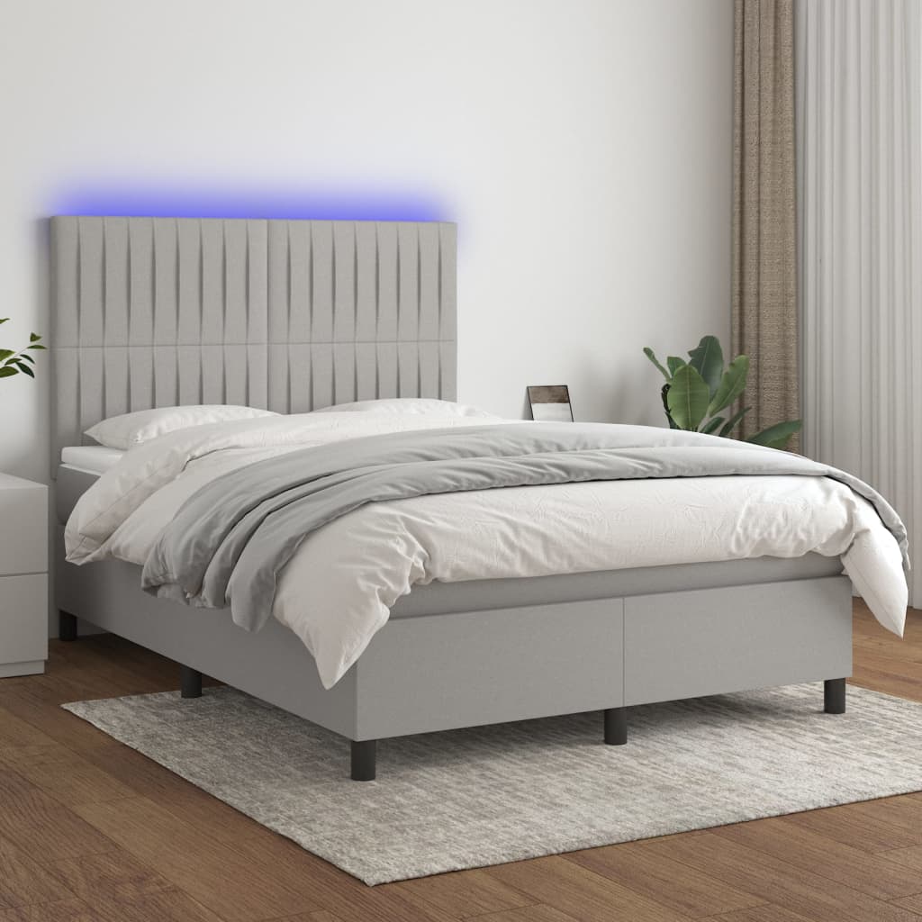 Κρεβάτι Boxspring με Στρώμα & LED Αν.Γκρι 140x190εκ. Υφασμάτινο