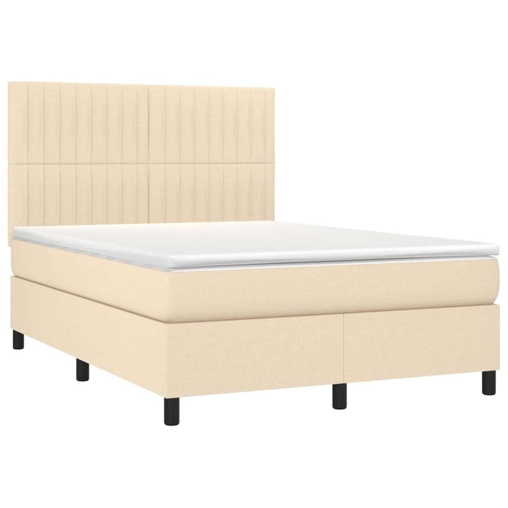 Κρεβάτι Boxspring με Στρώμα & LED Κρεμ 140x190 εκ. Υφασμάτινο - Pakobazaar