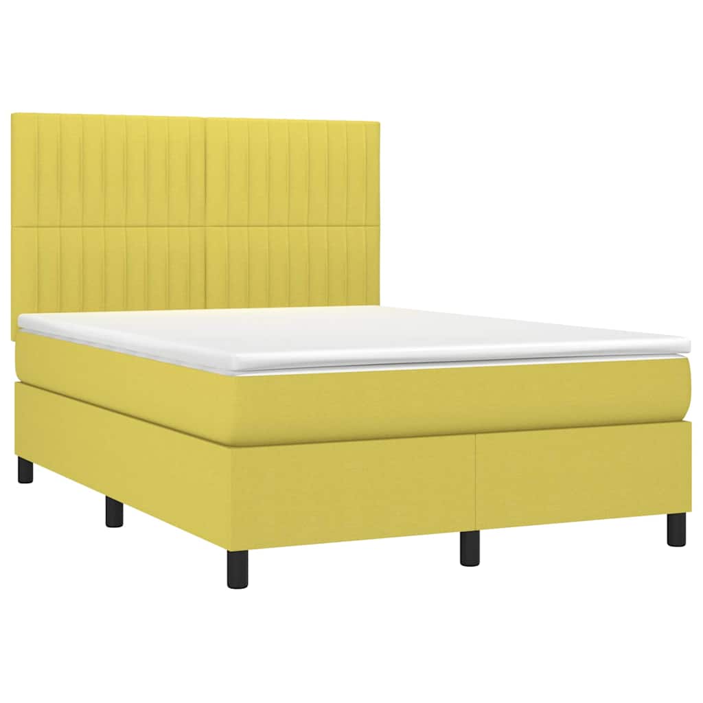 Κρεβάτι Boxspring με Στρώμα & LED Πράσινο 140x190 εκ Υφασμάτινο