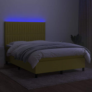 Κρεβάτι Boxspring με Στρώμα & LED Πράσινο 140x190 εκ Υφασμάτινο