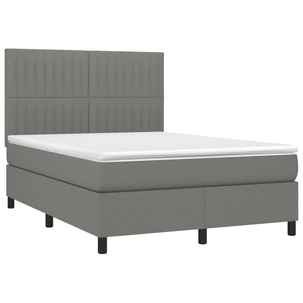 Κρεβάτι Boxspring με Στρώμα & LED Σκ.Γκρι 140x200 εκ Υφασμάτινο