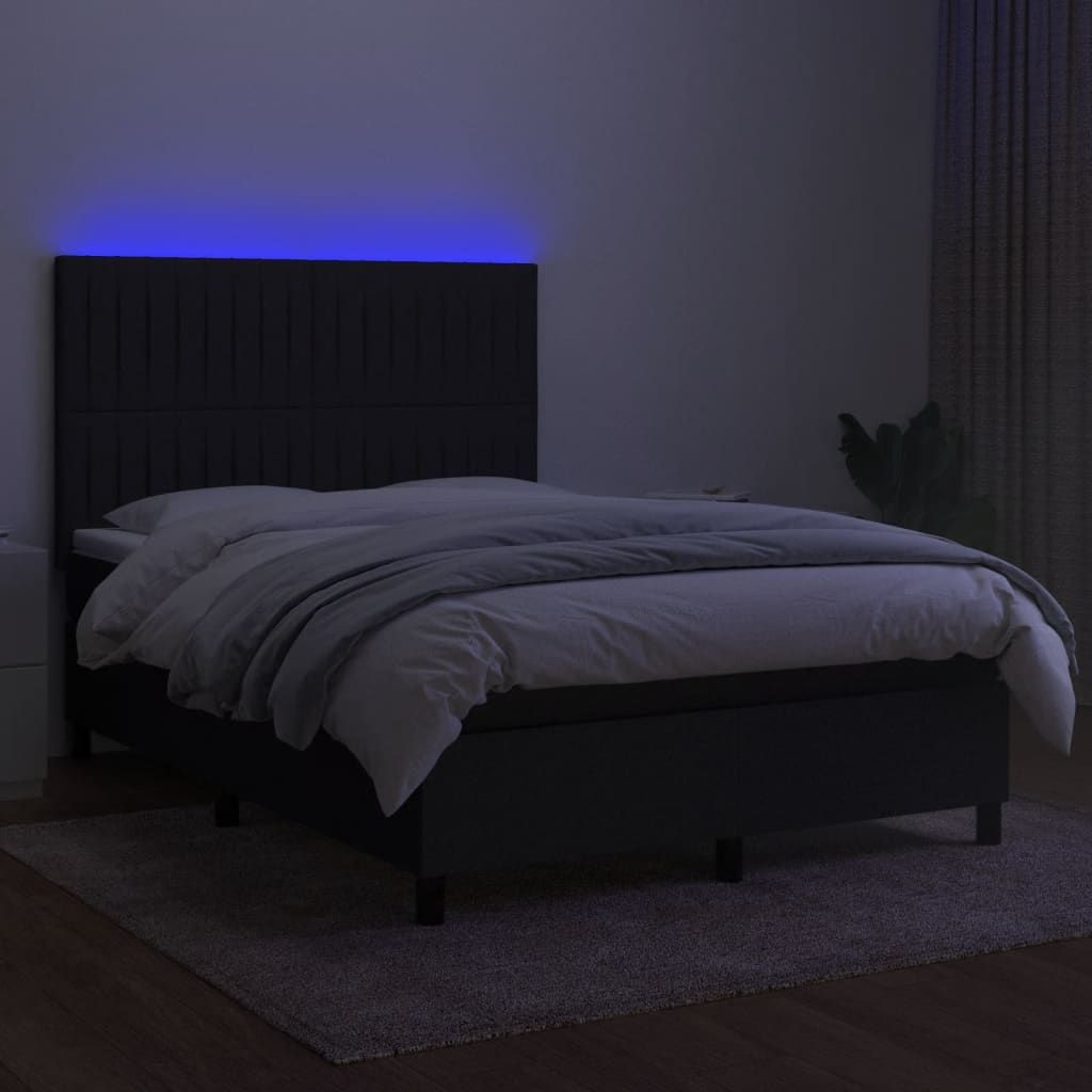 Κρεβάτι Boxspring με Στρώμα & LED Μαύρο 140x200 εκ. Υφασμάτινο