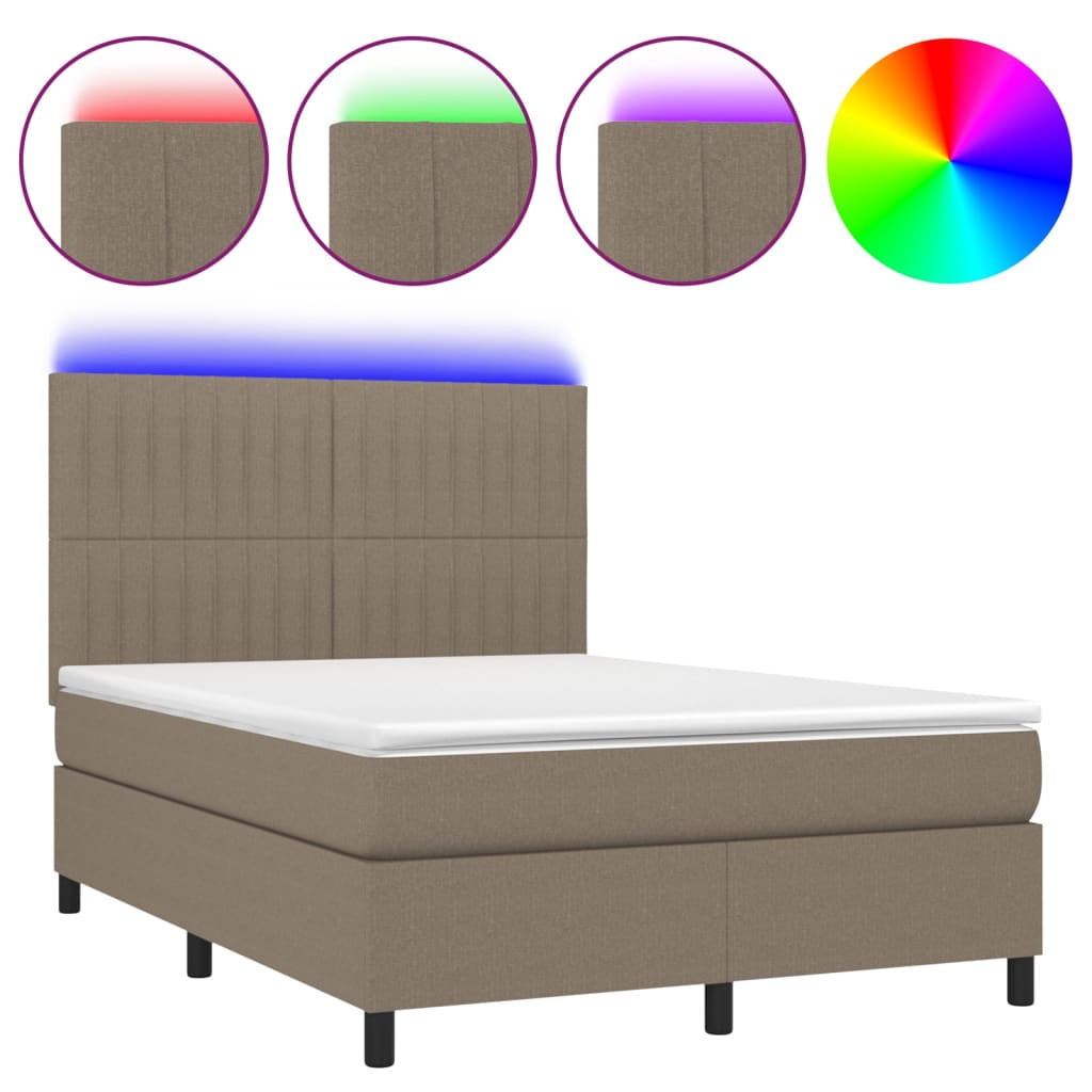 Κρεβάτι Boxspring με Στρώμα & LED Taupe 140x200 εκ. Υφασμάτινο