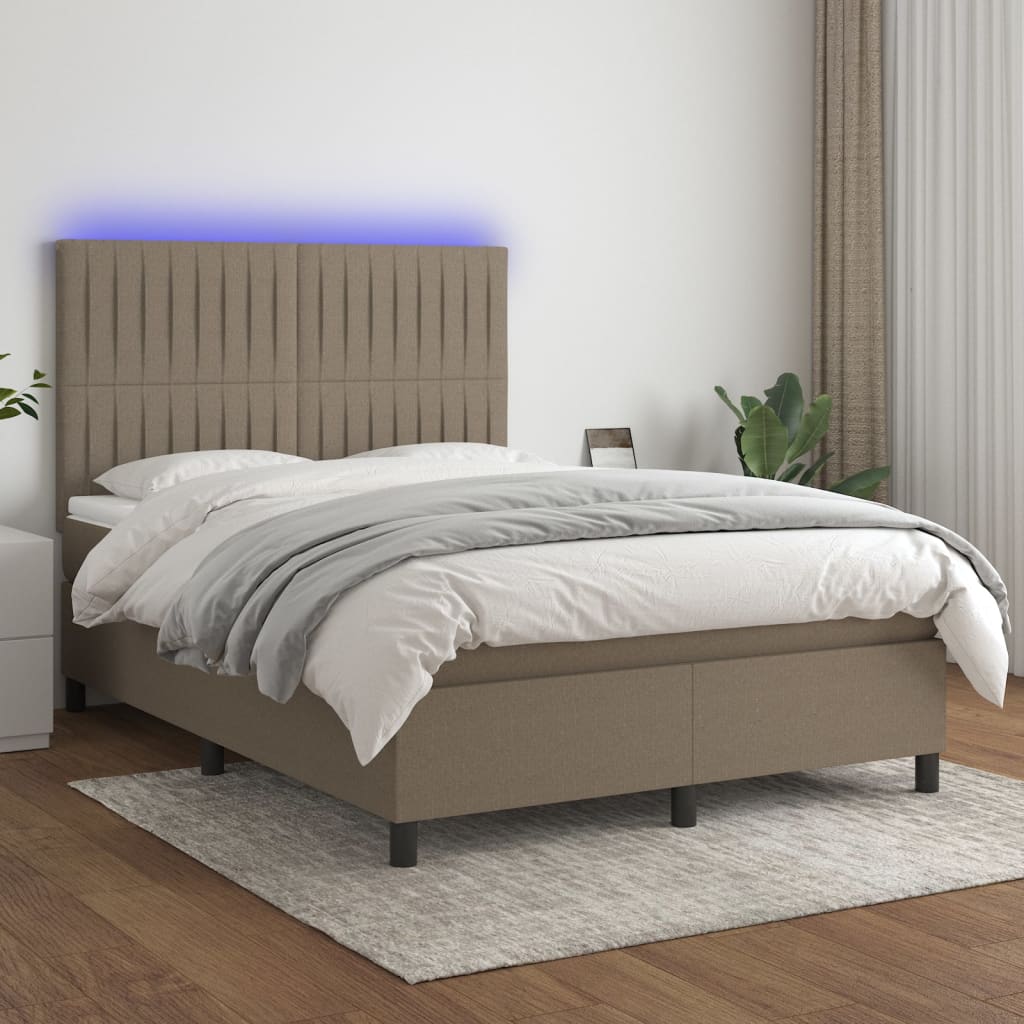 Κρεβάτι Boxspring με Στρώμα & LED Taupe 140x200 εκ. Υφασμάτινο