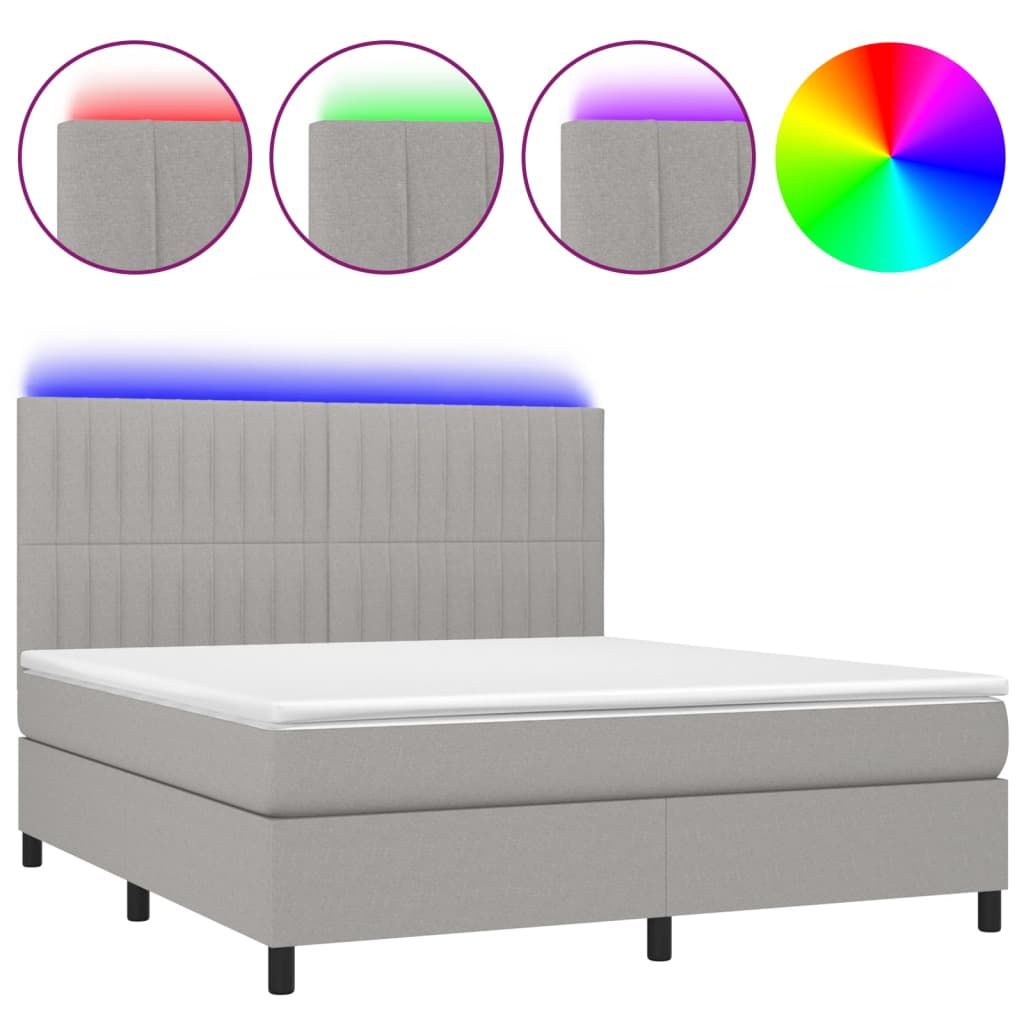 Κρεβάτι Boxspring με Στρώμα & LED Αν.Γκρι 160x200εκ. Υφασμάτινο