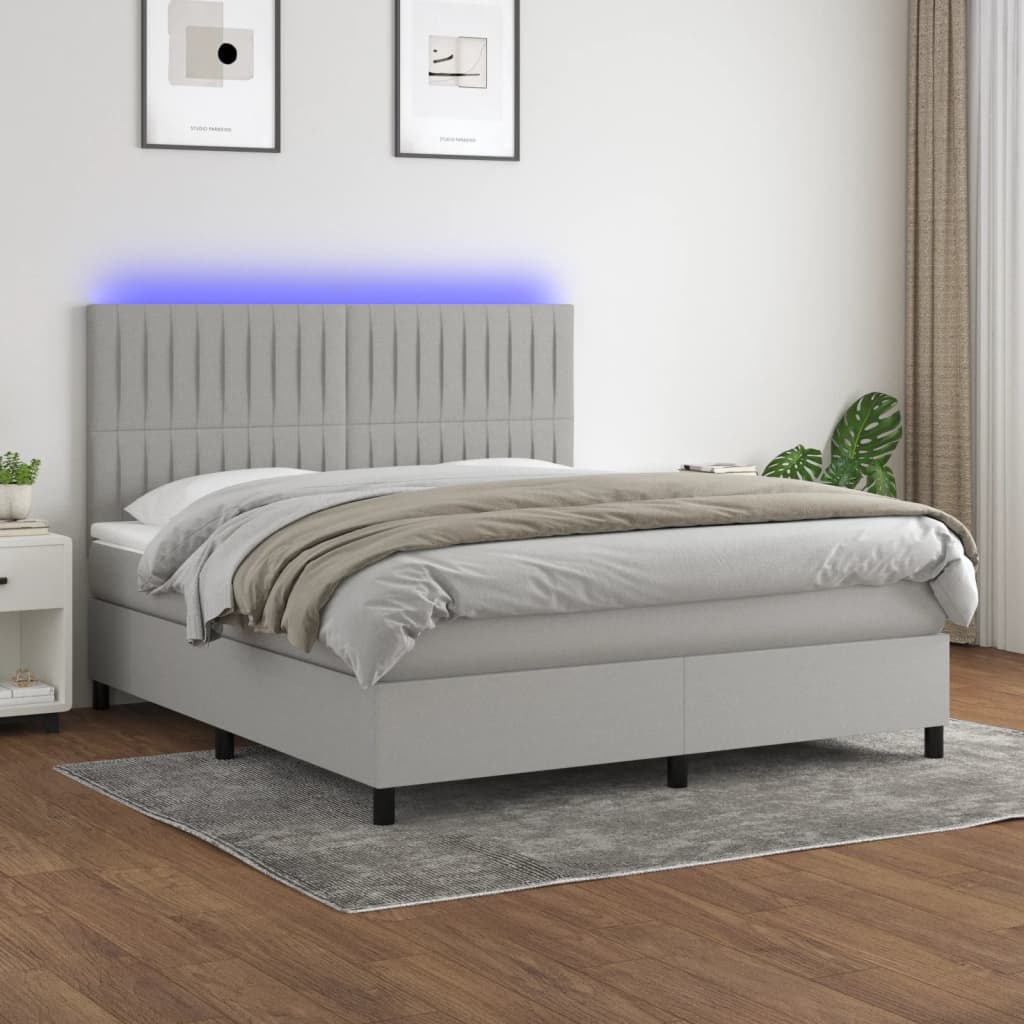 Κρεβάτι Boxspring με Στρώμα & LED Αν.Γκρι 160x200εκ. Υφασμάτινο