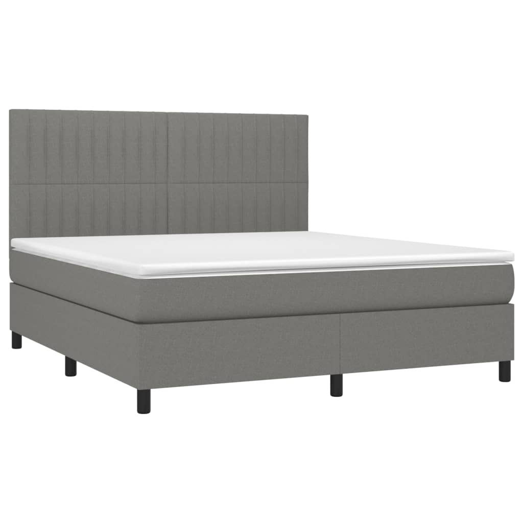 Κρεβάτι Boxspring με Στρώμα & LED Σκ.Γκρι 160x200 εκ Υφασμάτινο