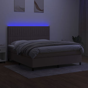 Κρεβάτι Boxspring με Στρώμα & LED Taupe 160x200 εκ. Υφασμάτινο
