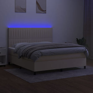 Κρεβάτι Boxspring με Στρώμα & LED Κρεμ 160x200 εκ. Υφασμάτινο