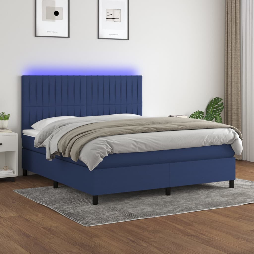Κρεβάτι Boxspring με Στρώμα & LED Μπλε 160x200 εκ. Υφασμάτινο