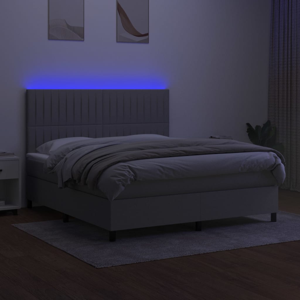 Κρεβάτι Boxspring με Στρώμα & LED Αν.Γκρι 180x200εκ. Υφασμάτινο