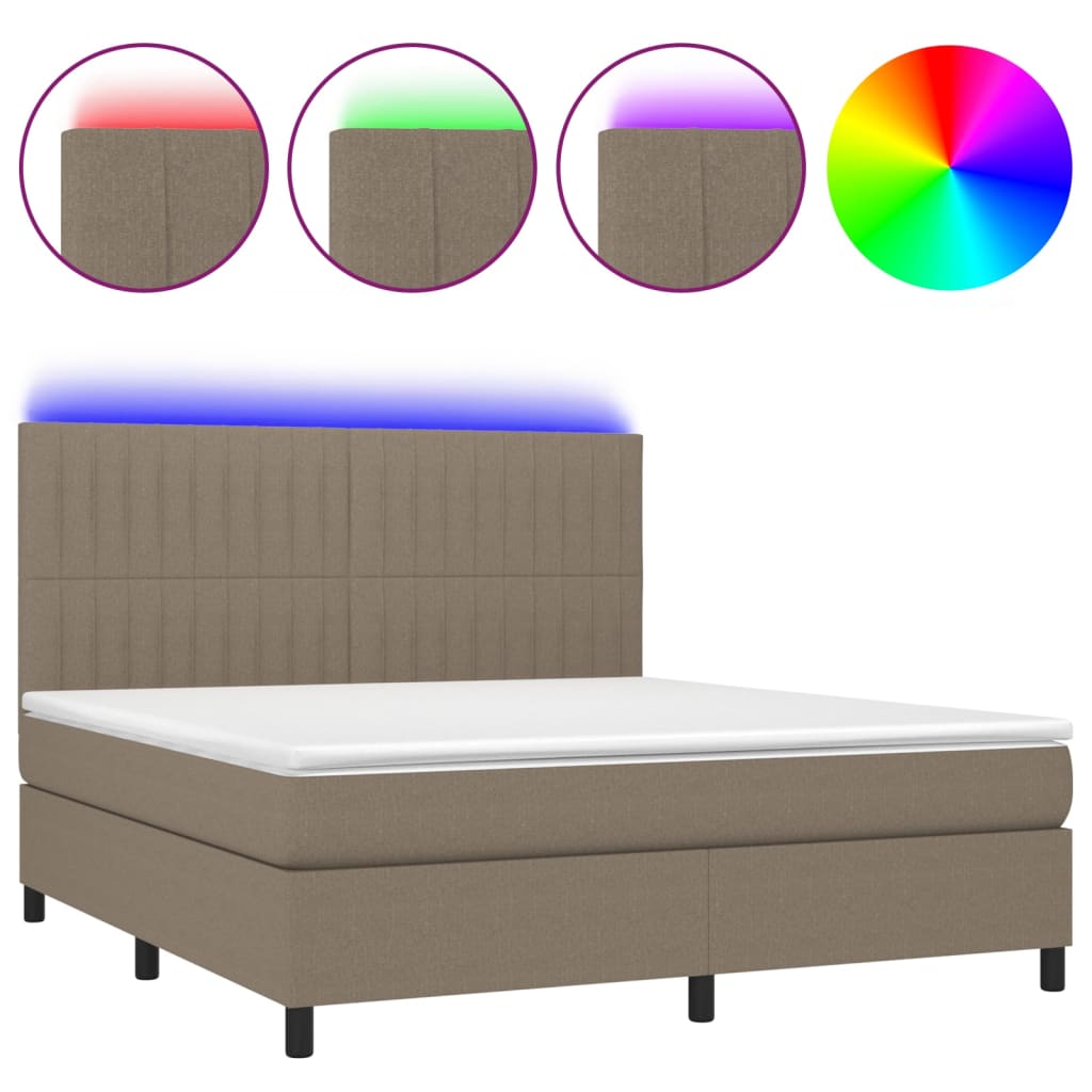 Κρεβάτι Boxspring με Στρώμα & LED Taupe 180x200 εκ. Υφασμάτινο