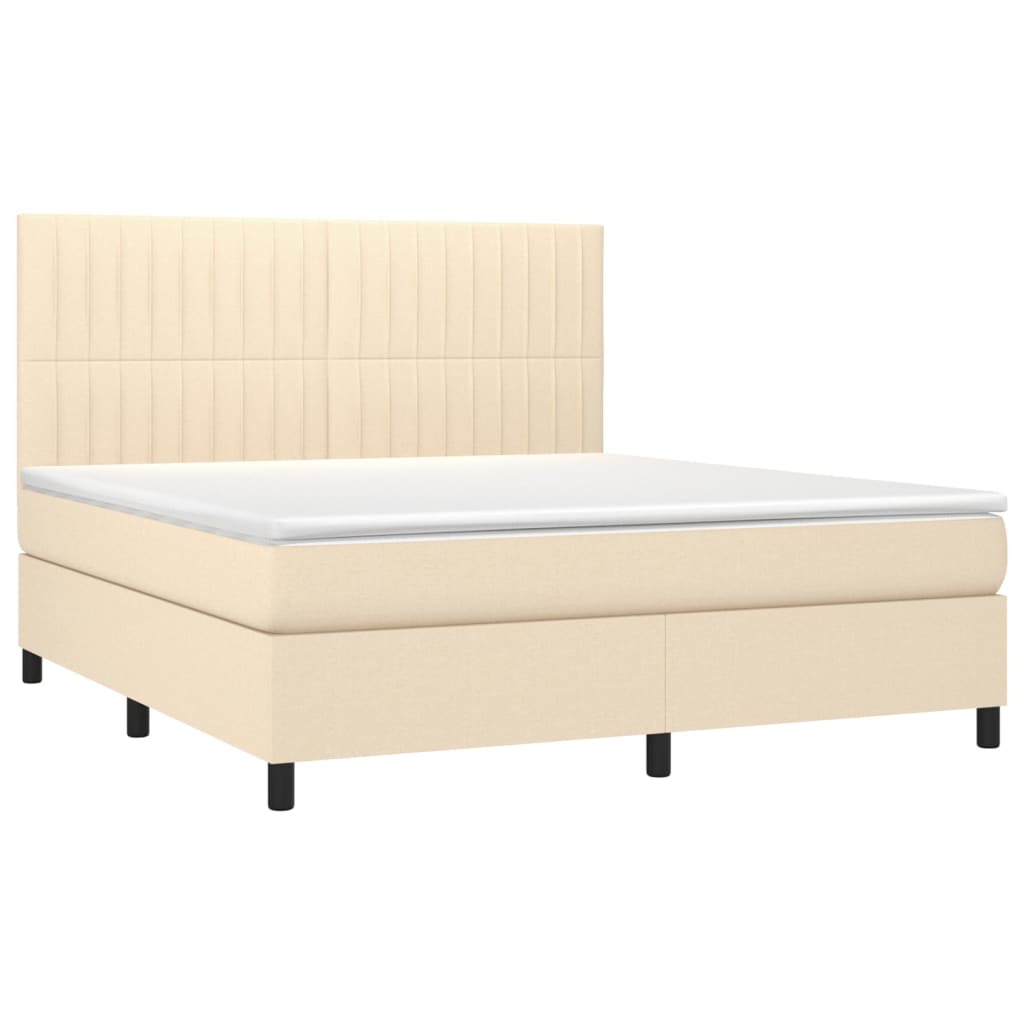 Κρεβάτι Boxspring με Στρώμα & LED Κρεμ 180x200 εκ. Υφασμάτινο