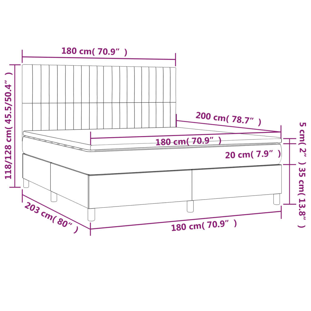 Κρεβάτι Boxspring με Στρώμα & LED Κρεμ 180x200 εκ. Υφασμάτινο