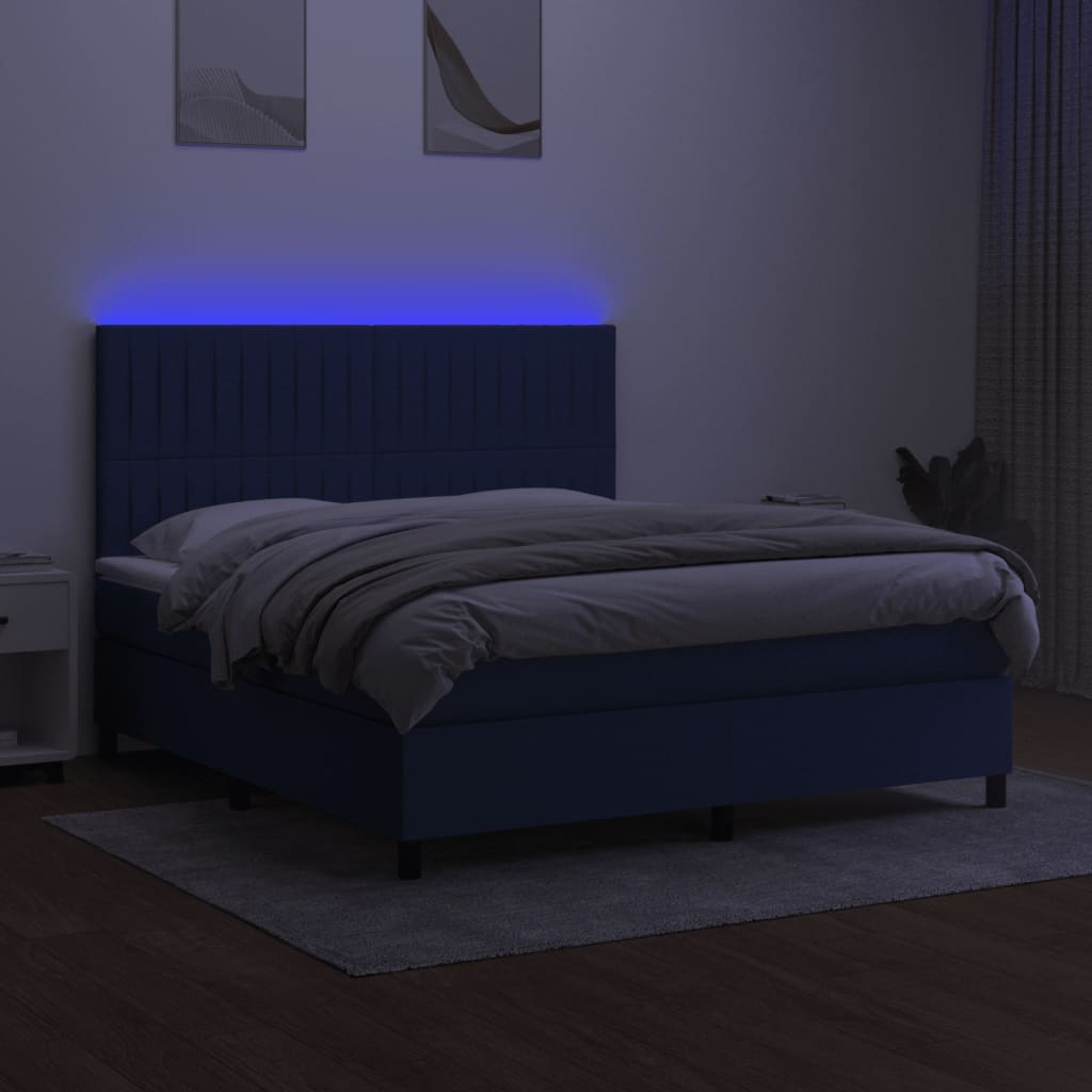 Κρεβάτι Boxspring με Στρώμα & LED Μπλε 180x200 εκ. Υφασμάτινο