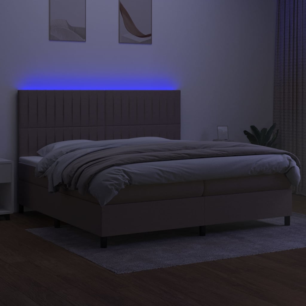 Κρεβάτι Boxspring με Στρώμα & LED Taupe 200x200 εκ. Υφασμάτινο