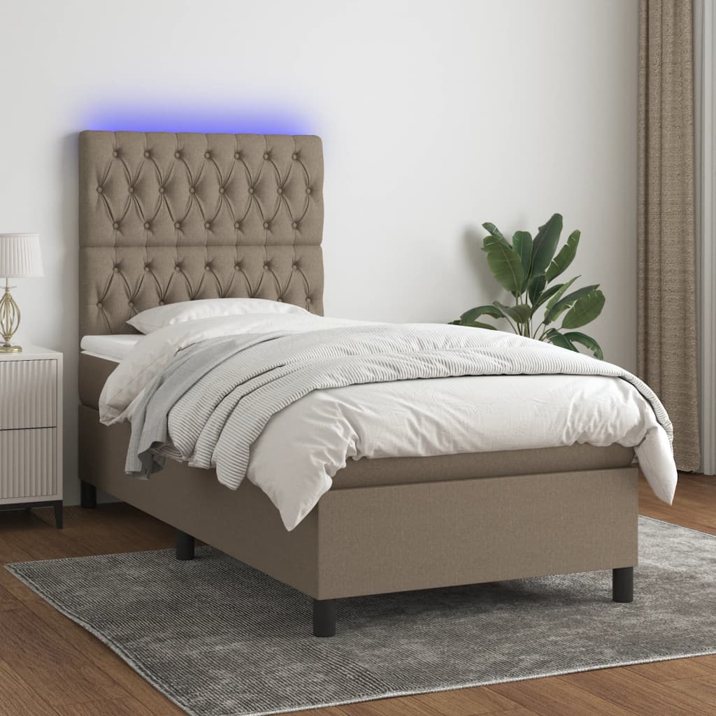 Κρεβάτι Boxspring με Στρώμα & LED Taupe 80x200 εκ. Υφασμάτινο