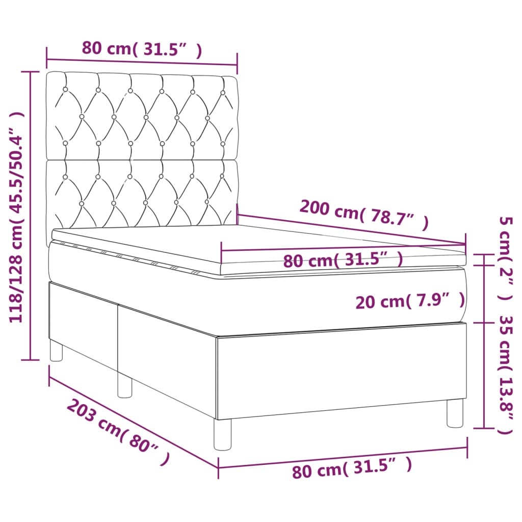 Κρεβάτι Boxspring με Στρώμα & LED Πράσινο 80x200 εκ. Υφασμάτινο