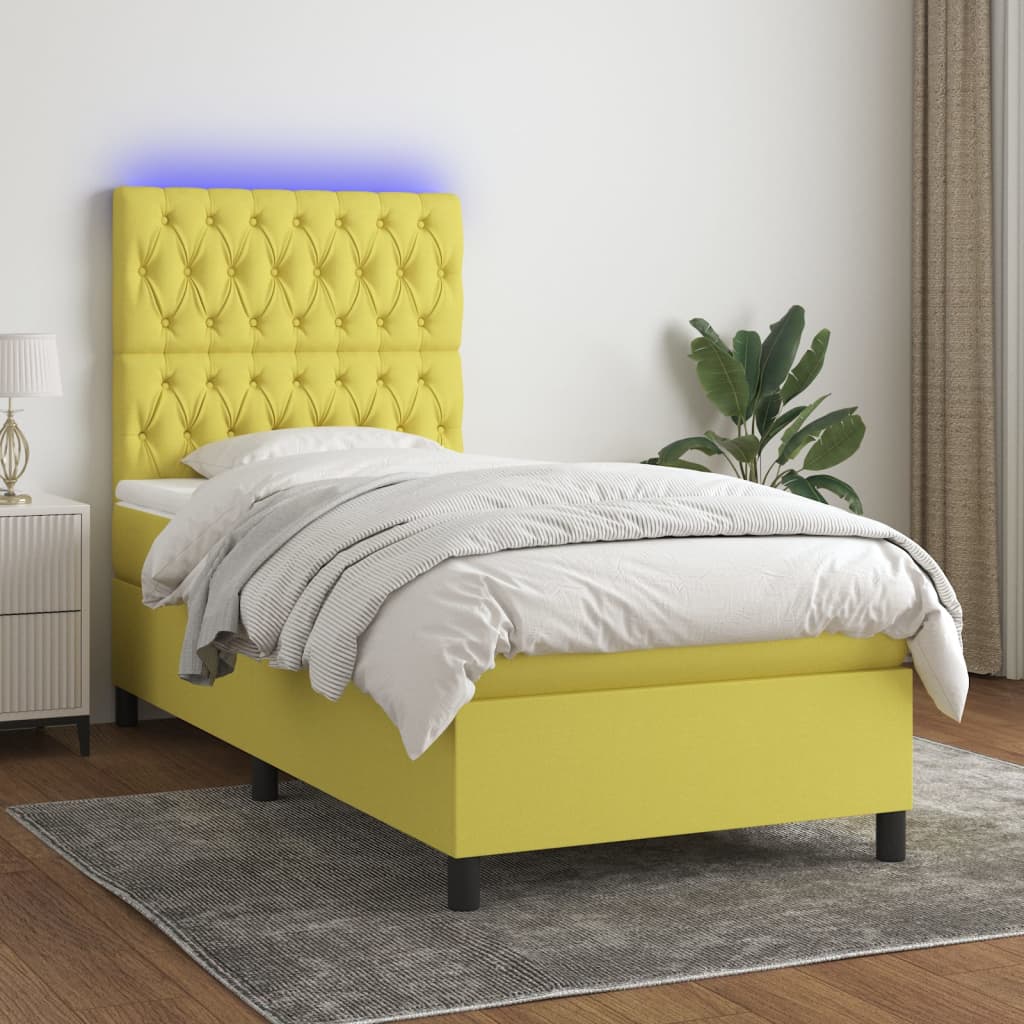 Κρεβάτι Boxspring με Στρώμα & LED Πράσινο 80x200 εκ. Υφασμάτινο