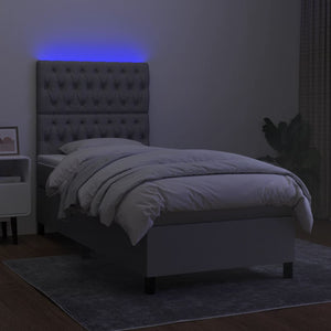 Κρεβάτι Boxspring με Στρώμα & LED Αν.Γκρι 90x190 εκ. Υφασμάτινο