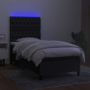 Κρεβάτι Boxspring με Στρώμα & LED Μαύρο 100x200 εκ. Υφασμάτινο