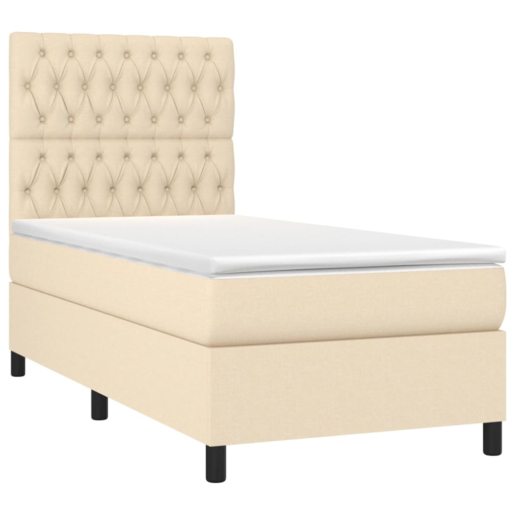 Κρεβάτι Boxspring με Στρώμα & LED Κρεμ 100x200 εκ. Υφασμάτινο