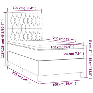 Κρεβάτι Boxspring με Στρώμα & LED Πράσινο 100x200 εκ Υφασμάτινο