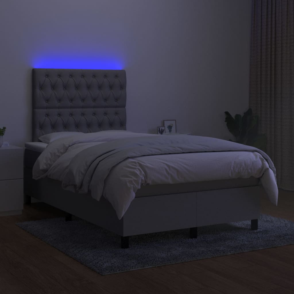 Κρεβάτι Boxspring με Στρώμα & LED Αν.Γκρι 120x200 εκ Υφασμάτινο