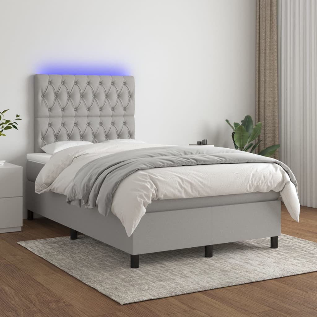 Κρεβάτι Boxspring με Στρώμα & LED Αν.Γκρι 120x200 εκ Υφασμάτινο