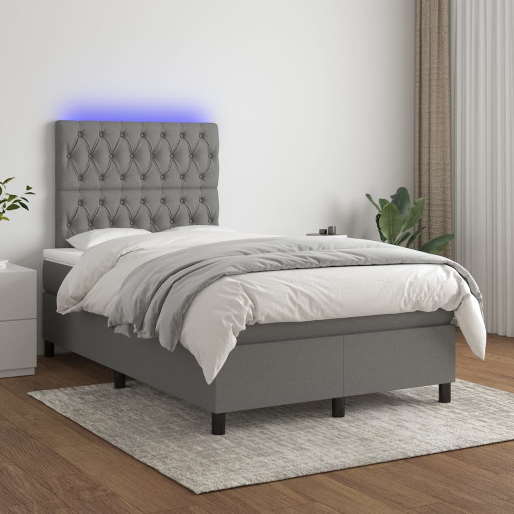 Κρεβάτι Boxspring με Στρώμα & LED Σκ.Γκρι 120x200 εκ Υφασμάτινο
