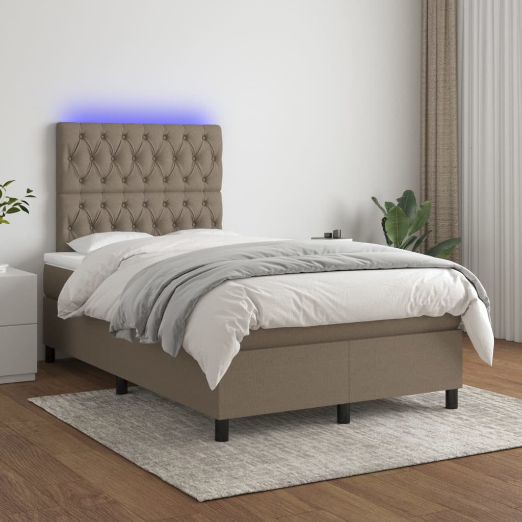 Κρεβάτι Boxspring με Στρώμα & LED Taupe 120x200 εκ. Υφασμάτινο