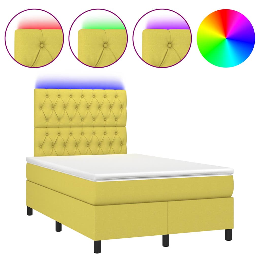 Κρεβάτι Boxspring με Στρώμα & LED Πράσινο 120x200 εκ Υφασμάτινο