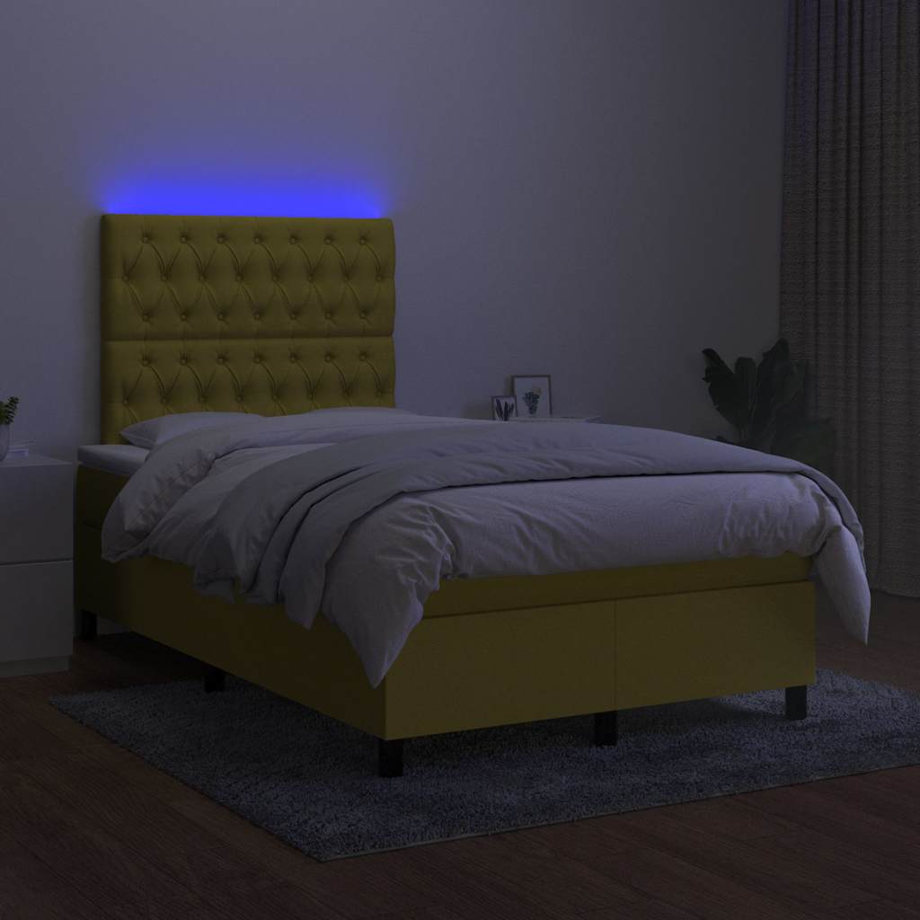 Κρεβάτι Boxspring με Στρώμα & LED Πράσινο 120x200 εκ Υφασμάτινο