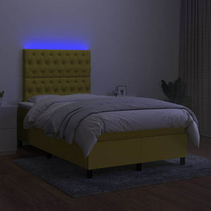 Κρεβάτι Boxspring με Στρώμα & LED Πράσινο 120x200 εκ Υφασμάτινο