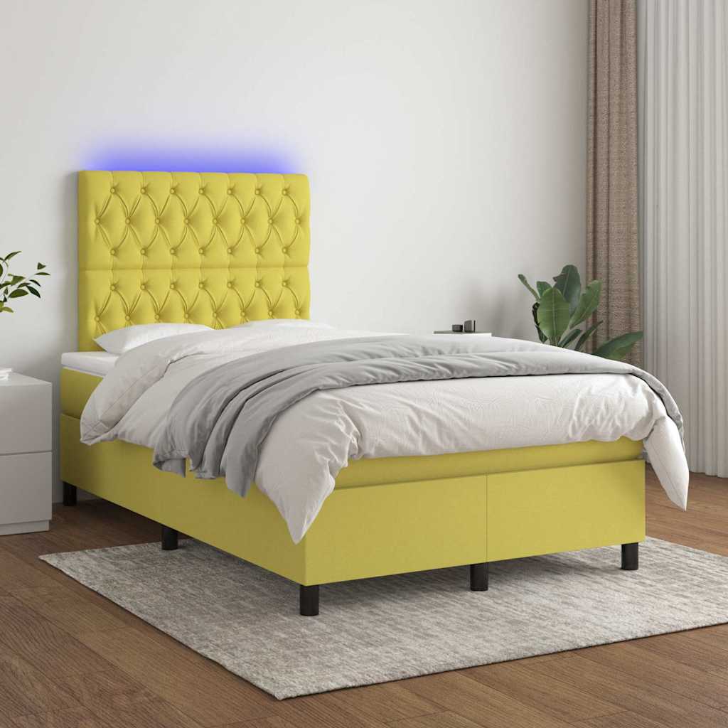 Κρεβάτι Boxspring με Στρώμα & LED Πράσινο 120x200 εκ Υφασμάτινο