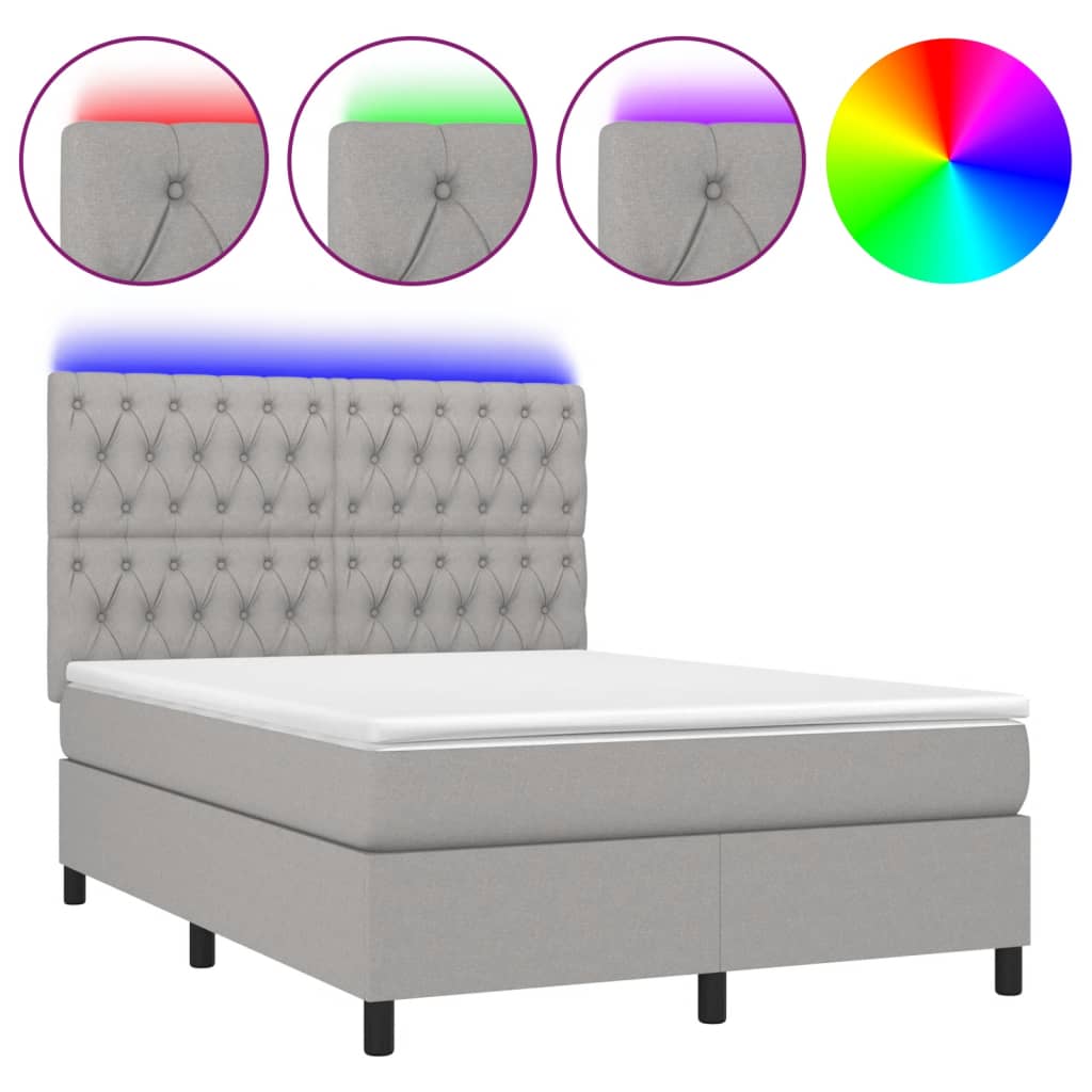 Κρεβάτι Boxspring με Στρώμα & LED Αν.Γκρι 140x190εκ. Υφασμάτινο
