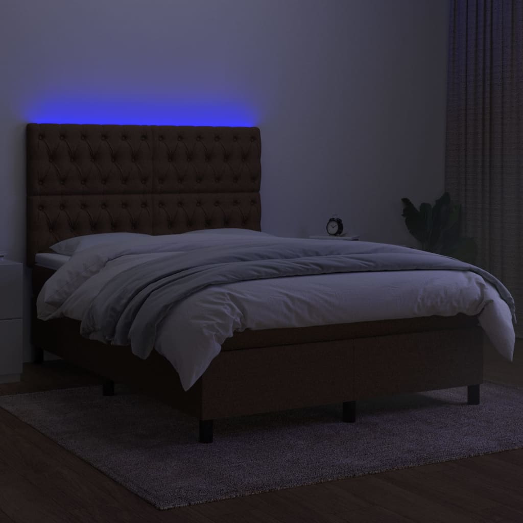 Κρεβάτι Boxspring με Στρώμα & LED Σκ.Καφέ 140x190εκ. Υφασμάτινο - Pakobazaar
