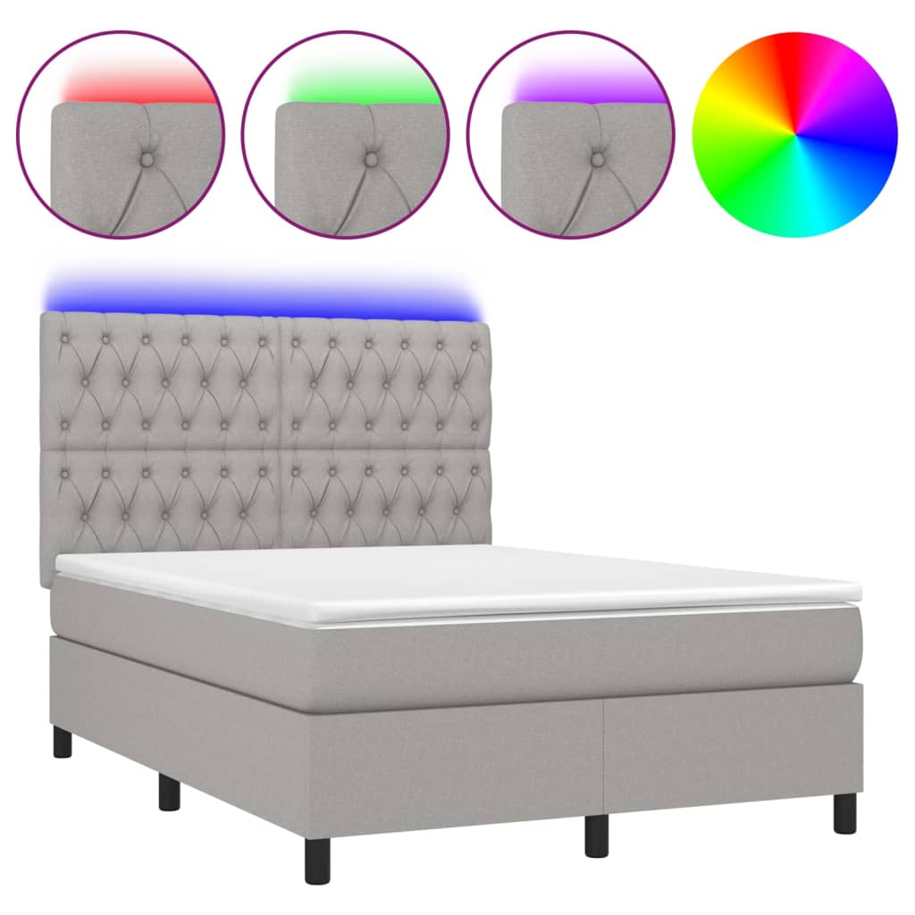 Κρεβάτι Boxspring με Στρώμα & LED Αν.Γκρι 140x200εκ. Υφασμάτινο