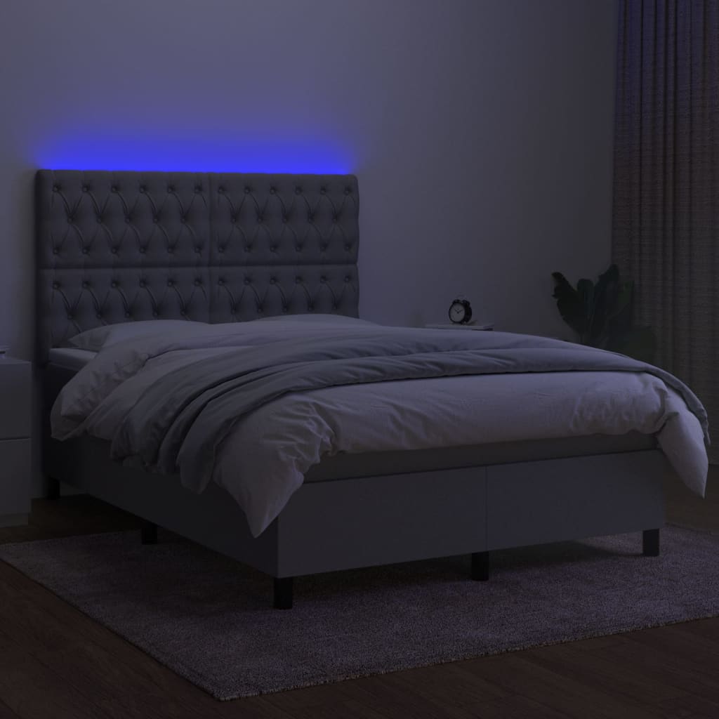 Κρεβάτι Boxspring με Στρώμα & LED Αν.Γκρι 140x200εκ. Υφασμάτινο