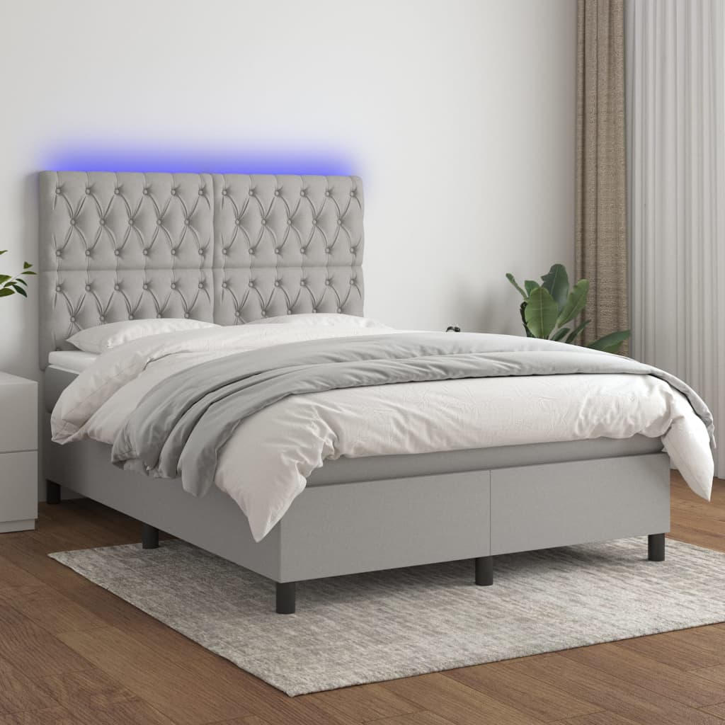 Κρεβάτι Boxspring με Στρώμα & LED Αν.Γκρι 140x200εκ. Υφασμάτινο