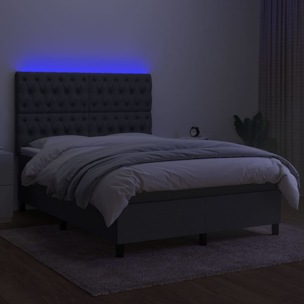Κρεβάτι Boxspring με Στρώμα & LED Σκ.Γκρι 140x200 εκ Υφασμάτινο